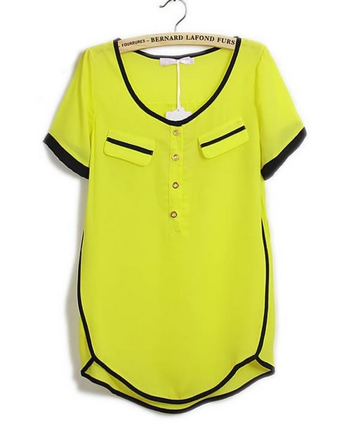 Yellow Short Sleeve Women Fashion Tops Slim Round Neck Chiffon Blouse S/m/l/xl Na01-2-8609-27y