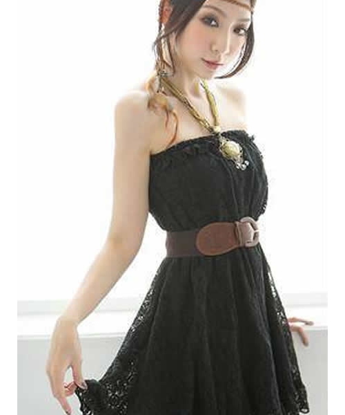 Women Black Strapless Sweet Korean Fashion Lace Dress With Belt H5970b ...