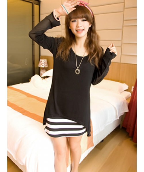 Black Women Korean Fashion Slim Striped Chiffon And Cotton Two Piece Dress M/l Xvr9335 on Luulla Black Women Korean Fashion Slim Striped Chiffon And Cotton Two Piece Dress M/l Xvr9335 on Luulla