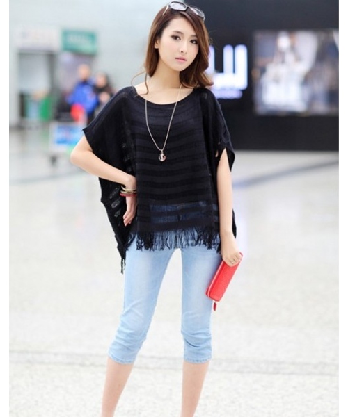 Black Women Korean Fashion Hollow Summer Knitting All Matching Blouse ...