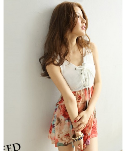 White Spliced Printed Flower Women Sleeveless Cute Dress T5026 On Luulla 9902