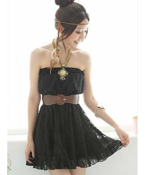 Women Black Strapless Sweet Korean Fashion Lace Dress With Belt H5970b ...