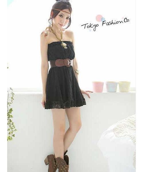Women Black Strapless Sweet Korean Fashion Lace Dress With Belt H5970b ...