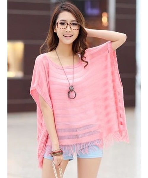 Pink Women Korean Fashion Hollow Summer Knitting All Matching Blouse ...