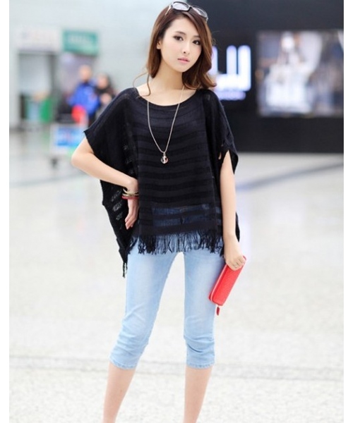 Black Women Korean Fashion Hollow Summer New Knitting All Matching ...